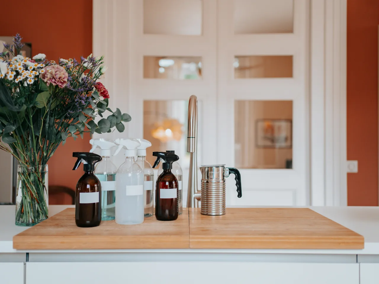 Professional deep-cleaning supplies and tools lined up for a Richardson home